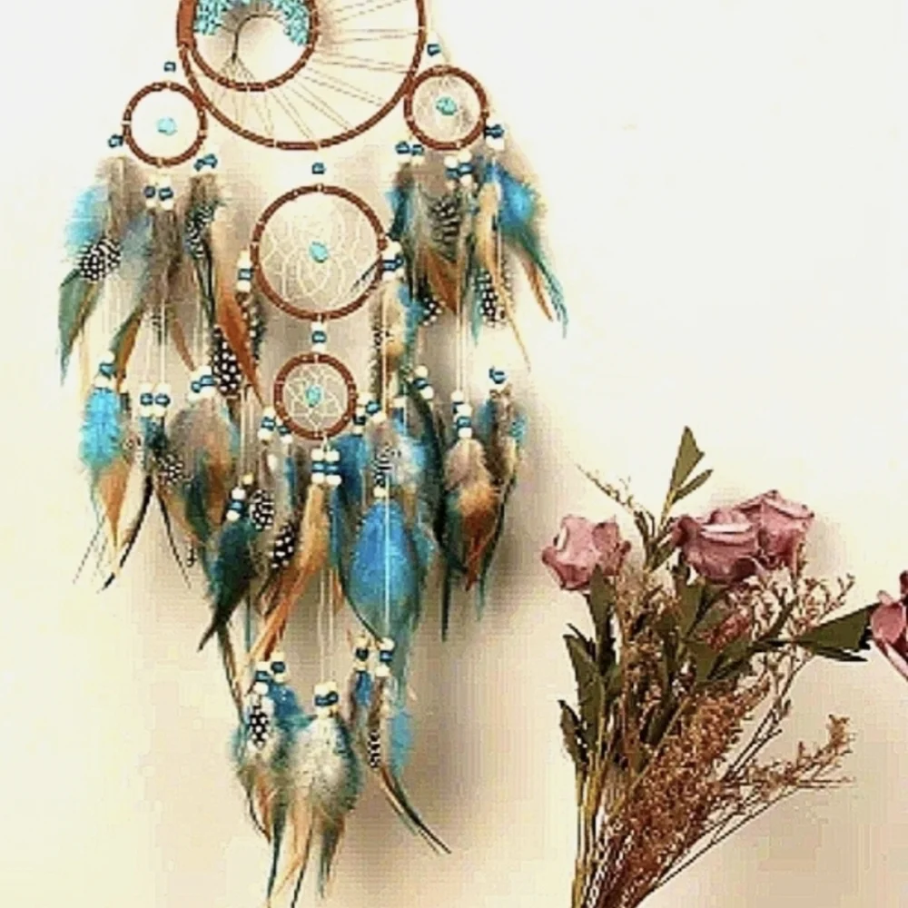 Indian Ojo Dreamcatcher Turquoise Stone Beaded Leather Tree of Life Oho Decor